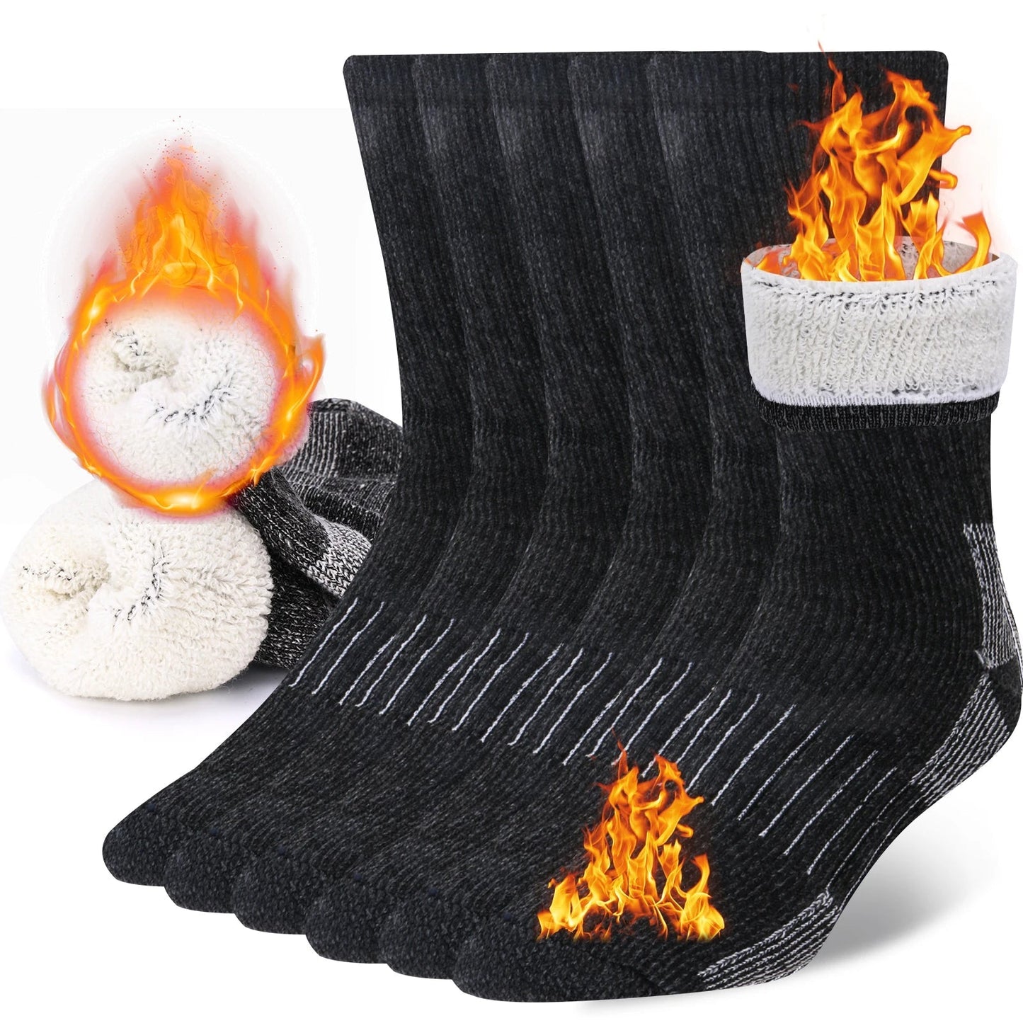 3-Pack of Thick Warm Merino Wool Socks | Durable, Breathable | Great for Work, Hiking & Outdoor Use