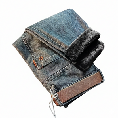 Casual Slim Fit Denim Trousers for Men - Warm Stretchy Vintage Style