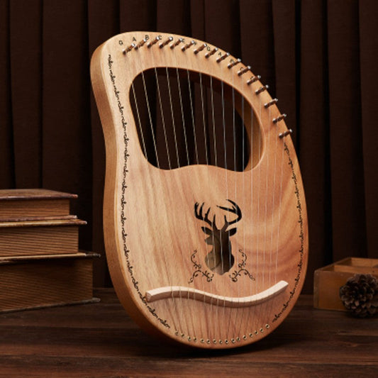 Elegant 16-String Lyre Harp with Metal Strings, Tuning Tool, Extra Strings, Guide, and Carrying Bag for All Skill Levels