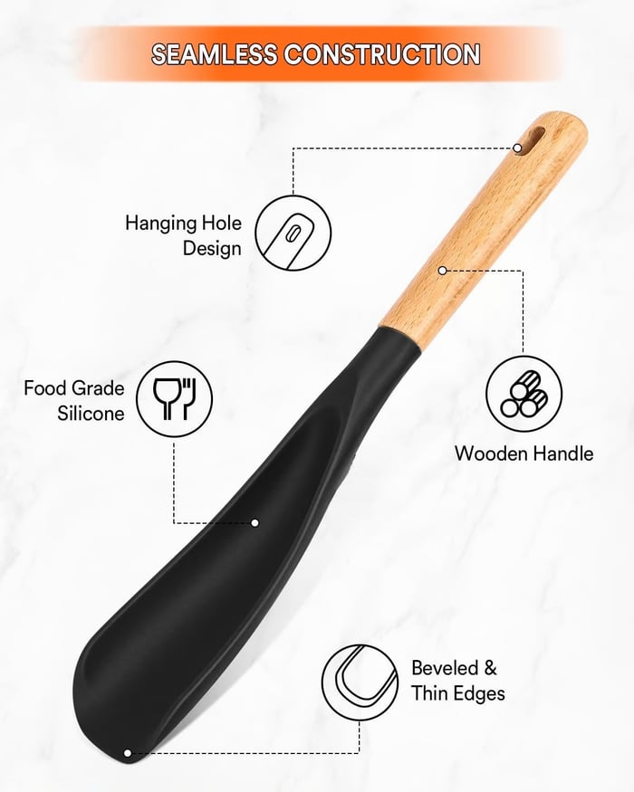 Versatile Cooking Spoon & Turner | Heat Resistant up to 230°C, BPA-Free Silicone | Gentle on Non-Stick Surfaces | 29×7 cm