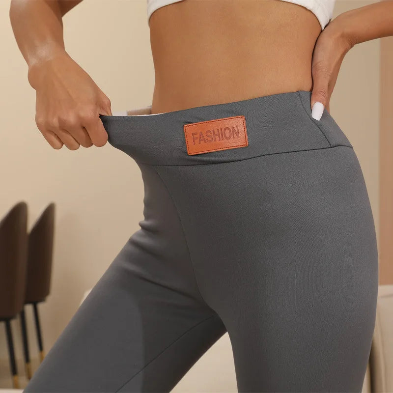 Women's Thermal Leggings with Lamb Cashmere Lining - High Waist & Shaping Design