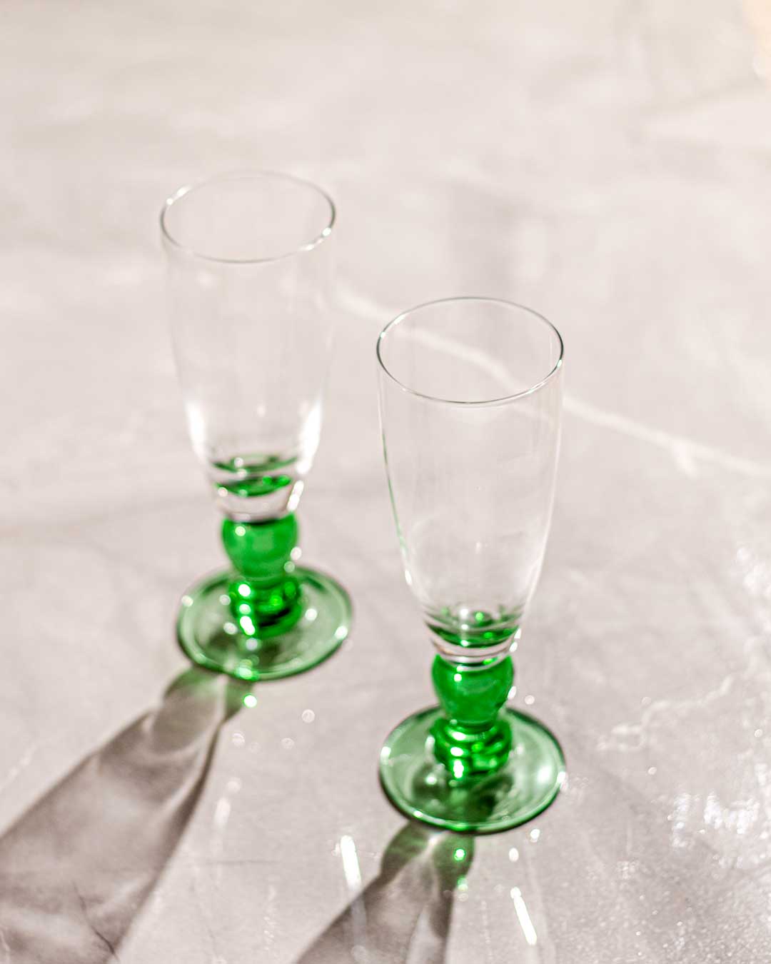 Set of 6 Green Swirl Champagne Glasses