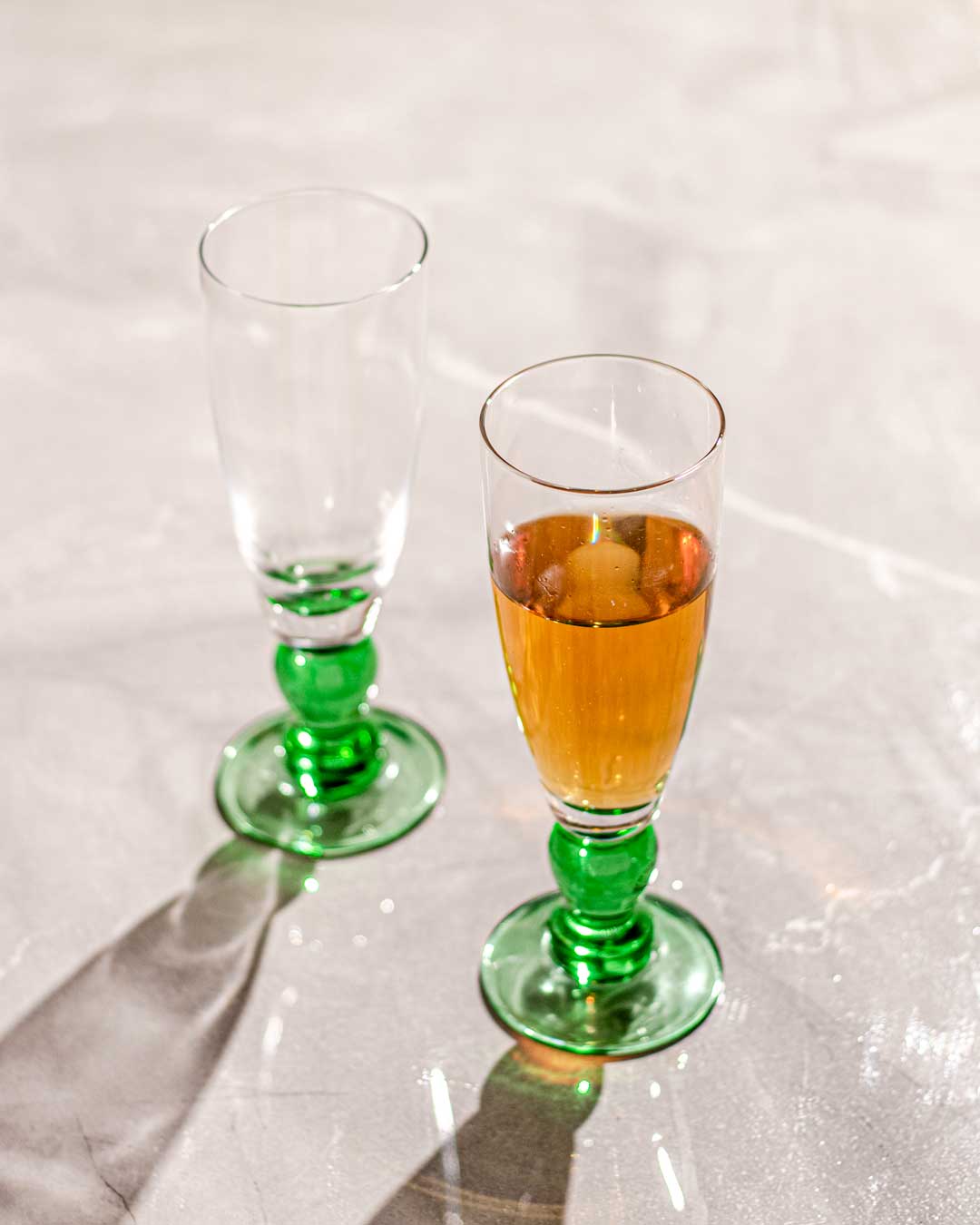 Set of 6 Green Swirl Champagne Glasses