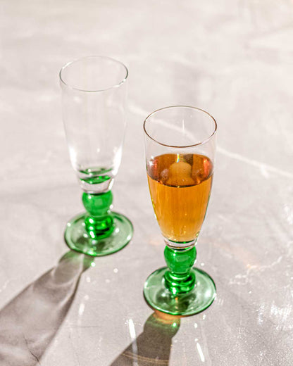 Set of 6 Green Swirl Champagne Glasses