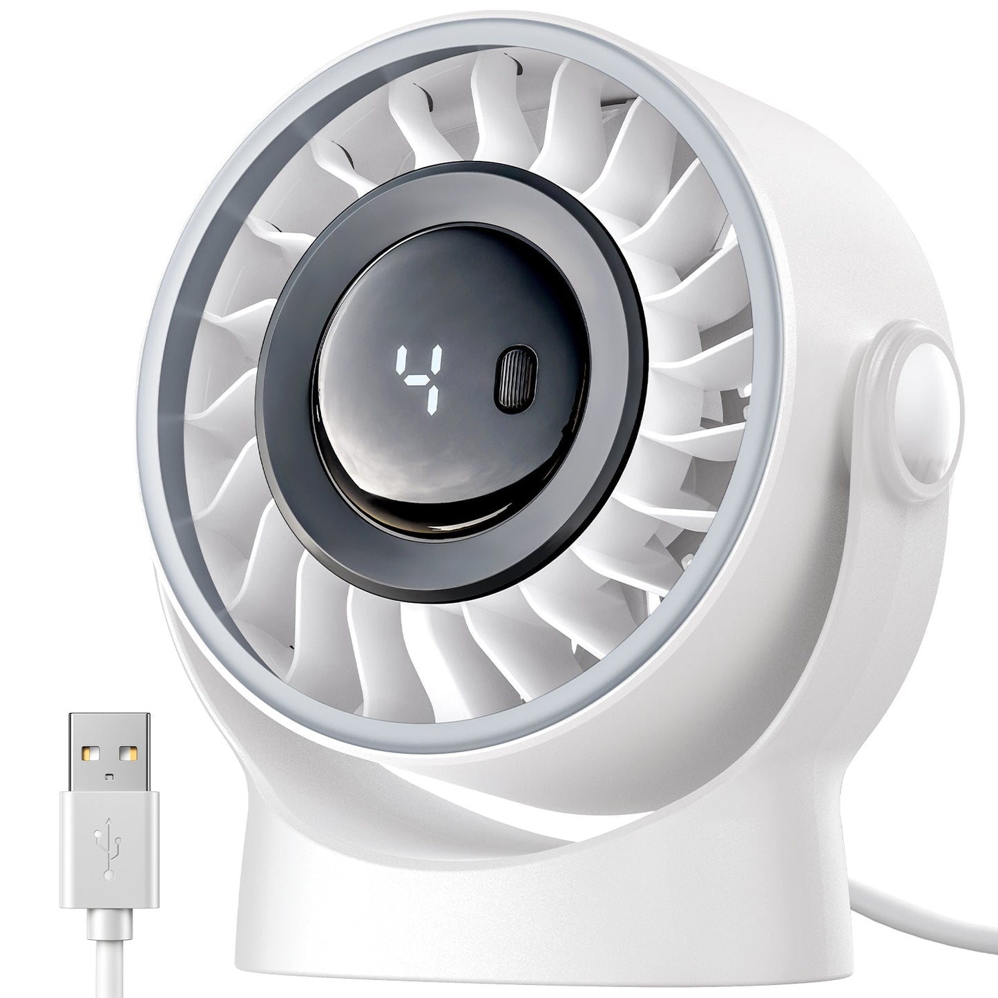 Desktop Fan with 4 Speeds and Smart LED Display – USB Rechargeable