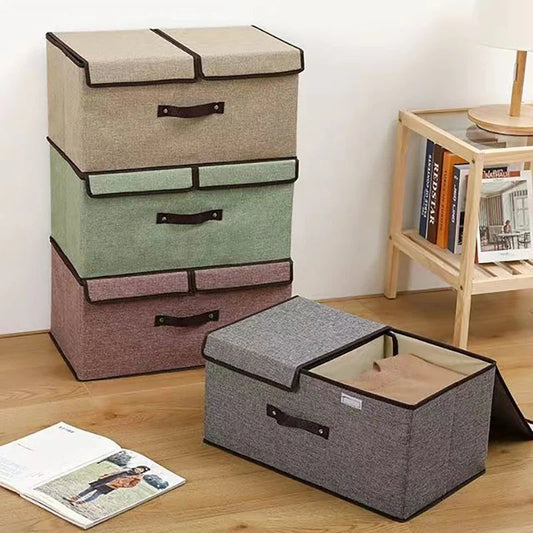 Foldable Cotton Storage Box | Organizer with Double Closure for Clothes and Laundry