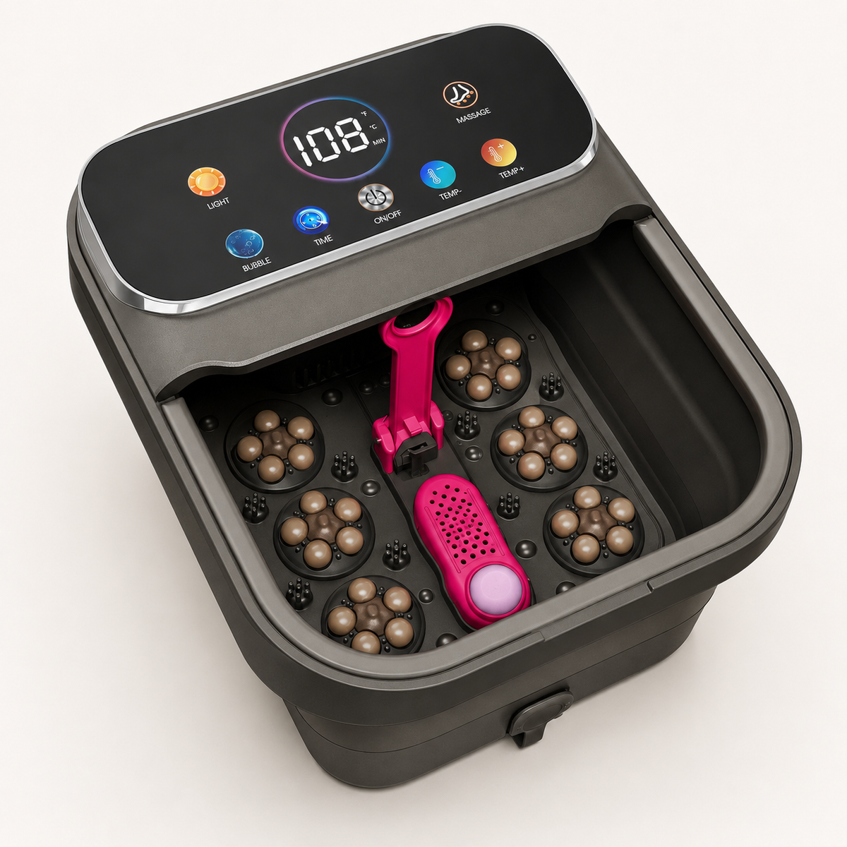 Portable Heated Foot Soak Massager with Bubbles, Rollers, Temperature Control, Remote, and Pedicure Stone