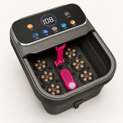 Portable Heated Foot Soak Massager with Bubbles, Rollers, Temperature Control, Remote, and Pedicure Stone