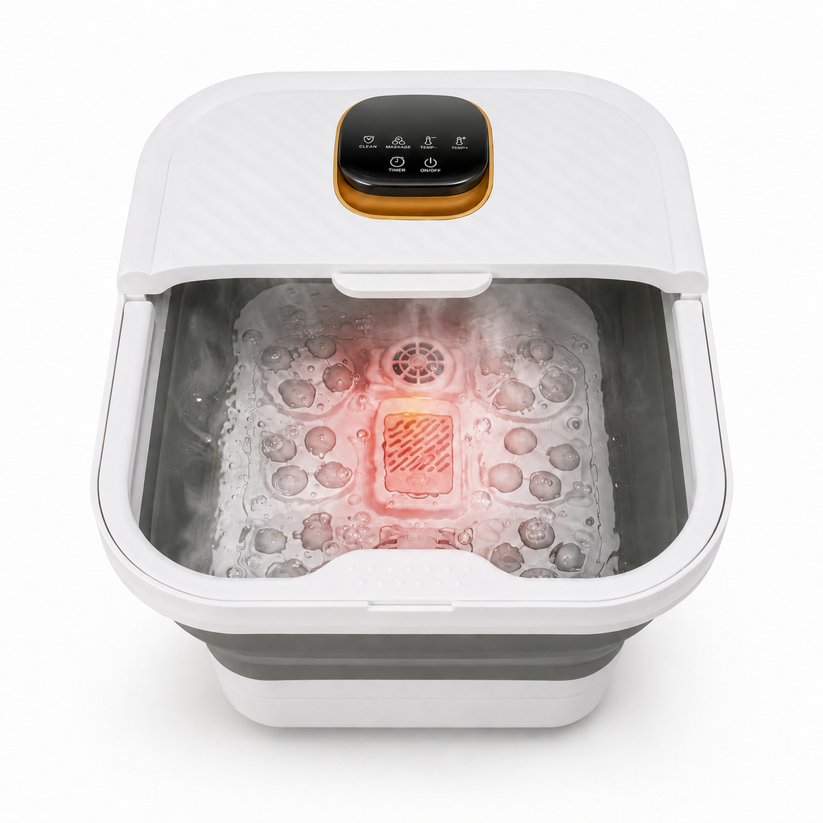 Foldable Heated Foot Bath Massager with Rolling Nodes, Bubbles, Temp Control & Pedicure Set