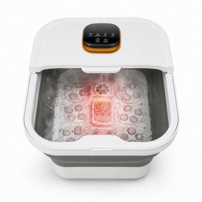 Foldable Heated Foot Bath Massager with Rolling Nodes, Bubbles, Temp Control & Pedicure Set