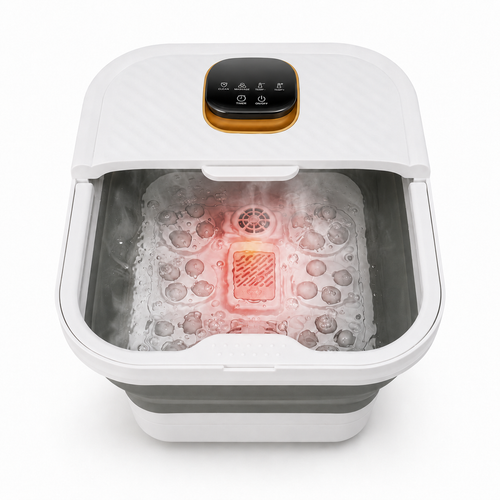 Foldable Heated Foot Bath Massager with Rolling Nodes, Bubbles, Temp Control & Pedicure Set
