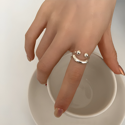 Adjustable Smiley Face Ring | Hypoallergenic | Sterling Silver Look