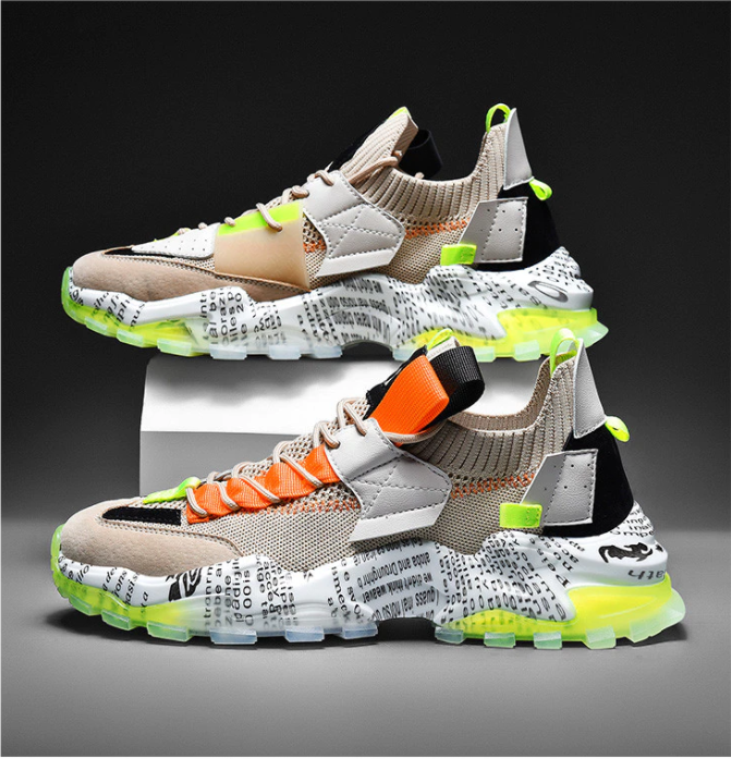 Men's Sneakers with Mesh Design and Script Detail