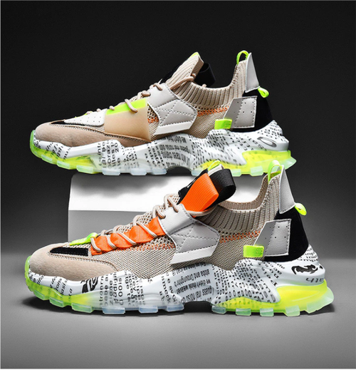 Men's Sneakers with Mesh Design and Script Detail