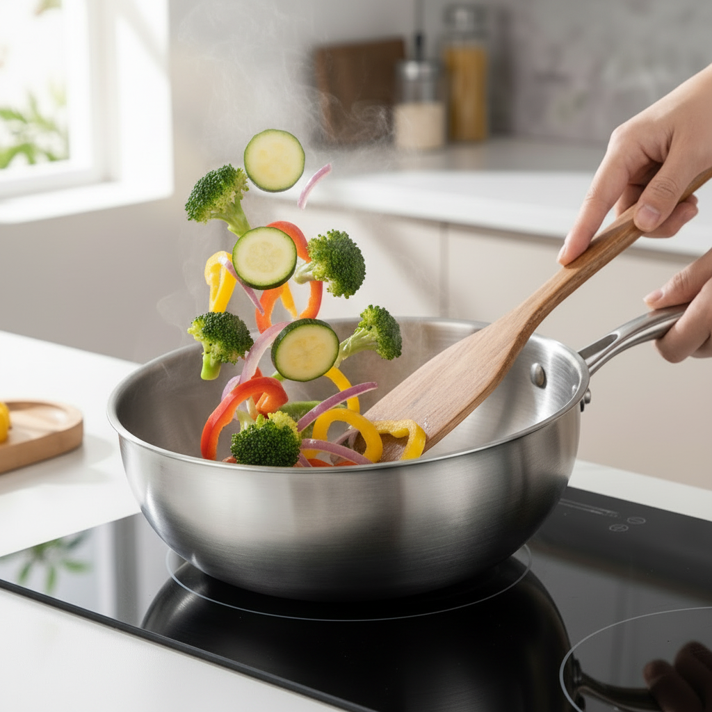 Stainless Steel Cooking Pan for Versatile and Bold Meal Preparation