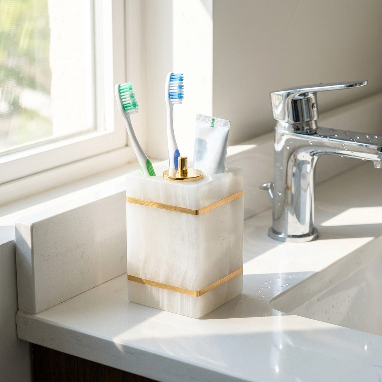 Modern Bathroom Decorative Cup with Gold Accent