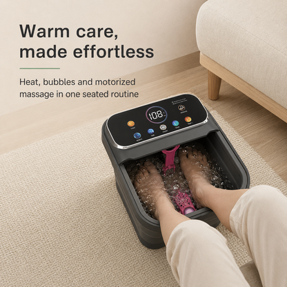 Portable Heated Foot Soak Massager with Bubbles, Rollers, Temperature Control, Remote, and Pedicure Stone