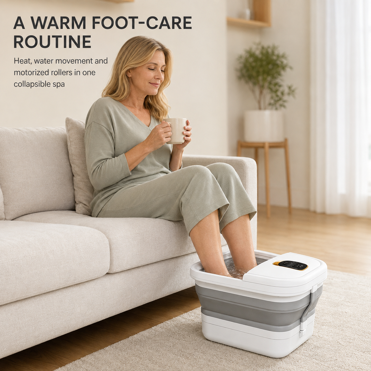 Foldable Heated Foot Bath Massager with Rolling Nodes, Bubbles, Temp Control & Pedicure Set