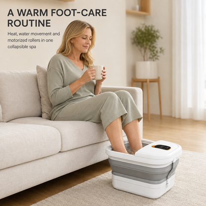 Foldable Heated Foot Bath Massager with Rolling Nodes, Bubbles, Temp Control & Pedicure Set