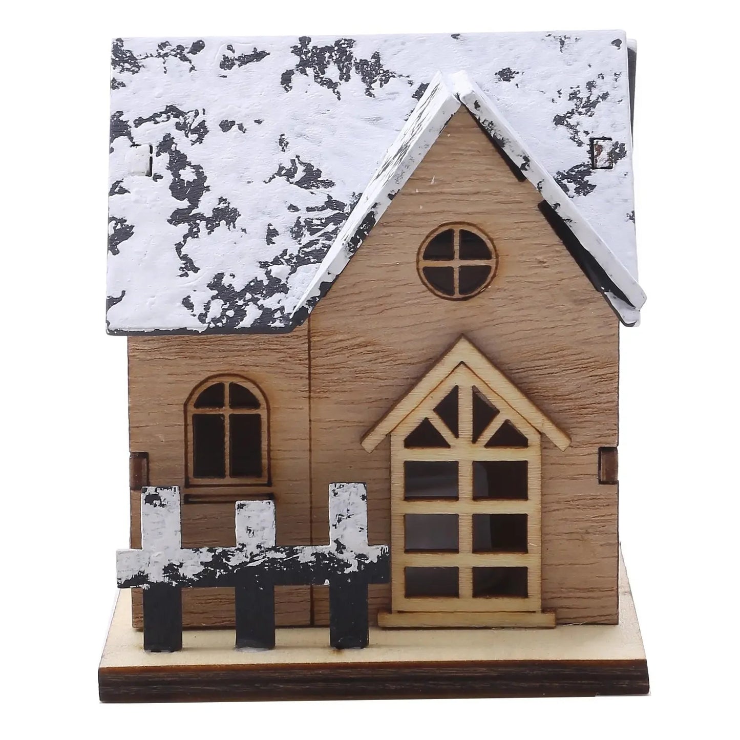 Handcrafted Wooden Christmas House with LED Light – Warm White Glow
