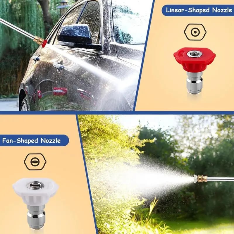 PowerSpray High-Pressure Nozzle for Garden Hoses 44.5 cm | Dual Nozzles: Stream & Fan | Stainless Steel/Copper, Leak-Proof, 1/2" & 3/4"