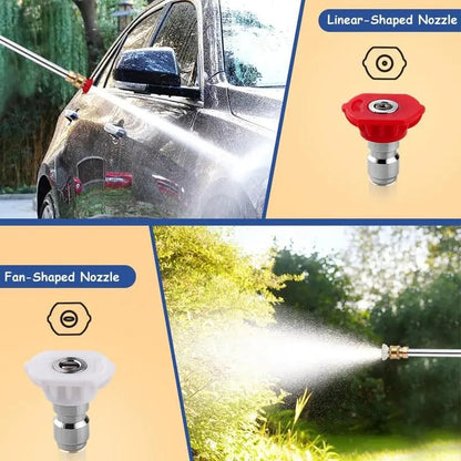 PowerSpray High-Pressure Nozzle for Garden Hoses 44.5 cm | Dual Nozzles: Stream & Fan | Stainless Steel/Copper, Leak-Proof, 1/2" & 3/4"