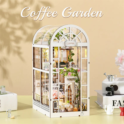 DIY Bookshelf Niche - 3D Miniature Coffee House Wooden Kit with LED Lighting - Creative Bookshelf Diorama & Gift Idea