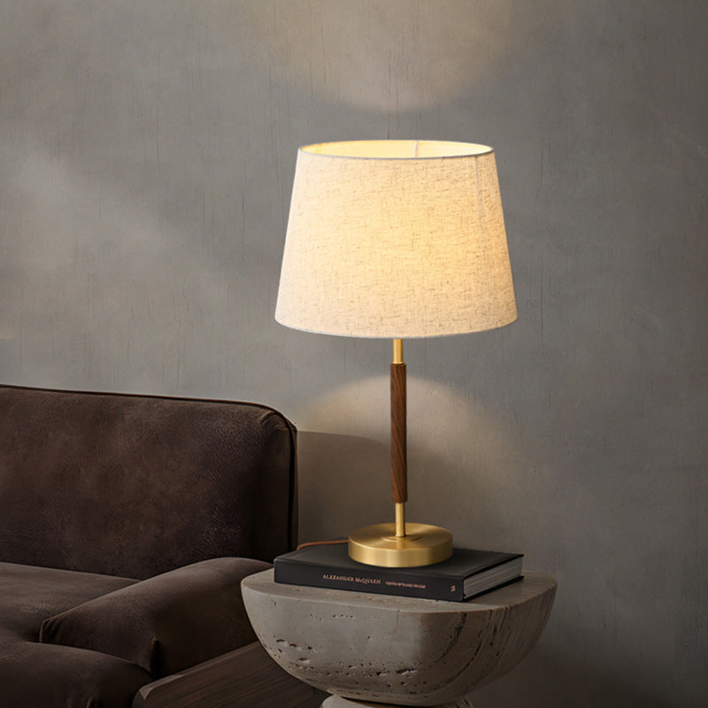 Elegant Brass Fabric Cylinder Table Lamp - Single Light for Home Decor