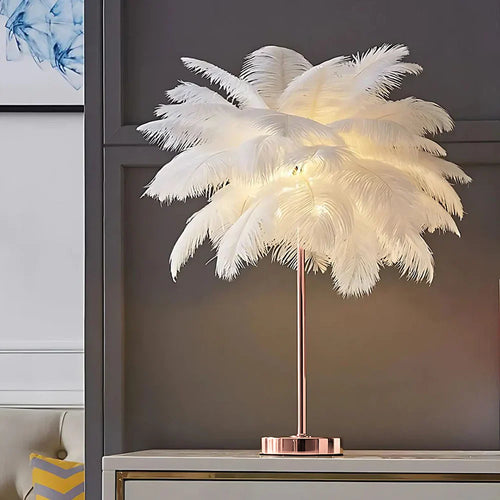 Remote-Controlled LED Nightstand Lamp with Feather Palm Design