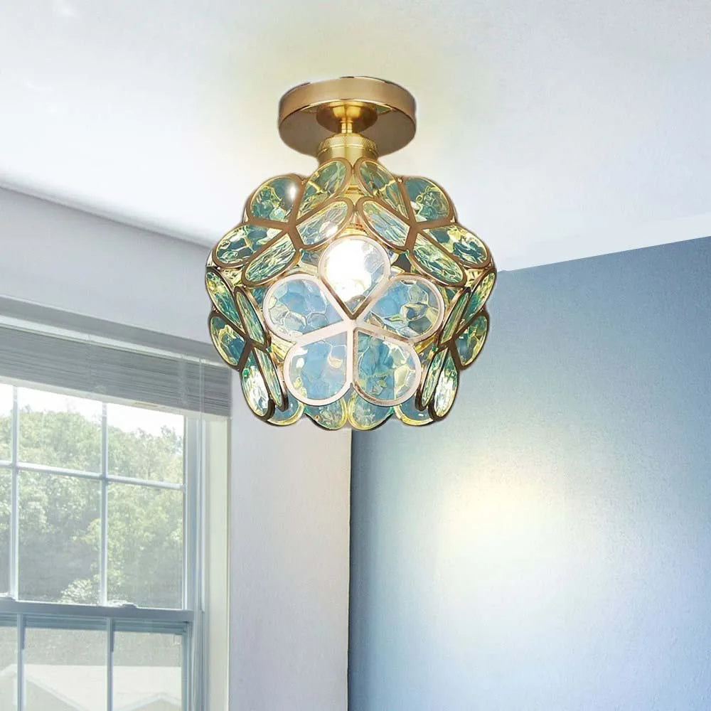 Floral Patterned Glass Ceiling Light Fixture