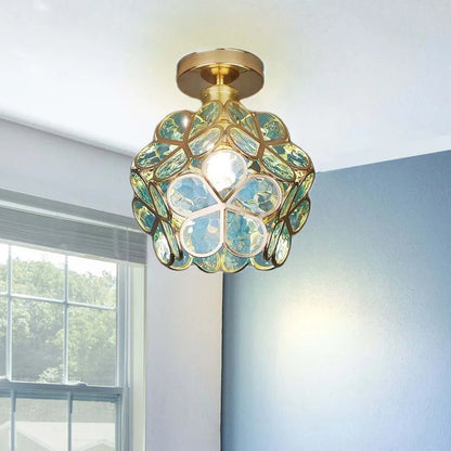 Floral Patterned Glass Ceiling Light Fixture