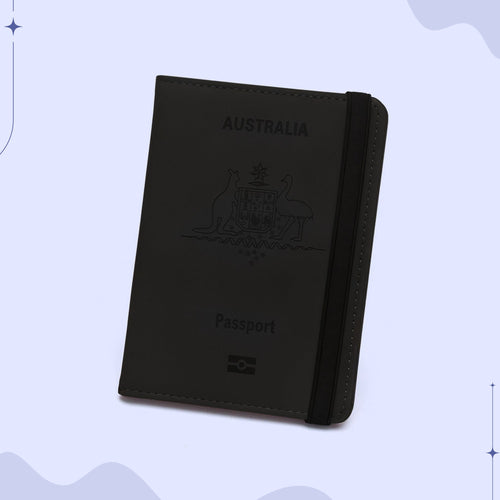 Travel Passport Holder in PU Leather with RFID Protection, Card Slots, Pen Holder, and Elastic Closure