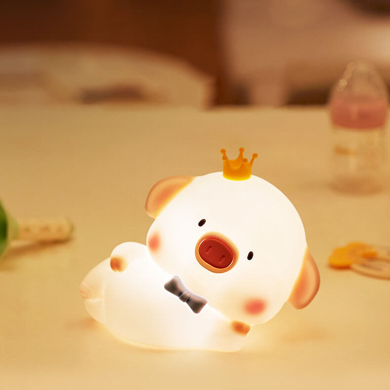 Charming Silicone LED Night Light in Pig Shape - Contemporary Table Lamp