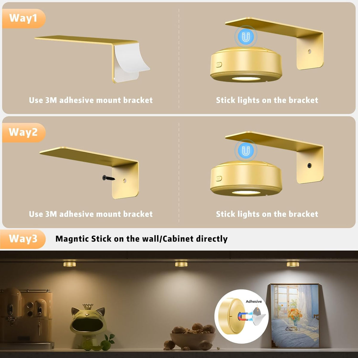Adjustable Magnetic Frame Light | LED with Touch & Remote Control + RGB & Warm/Cool White | USB Rechargeable 1500 mAh | Gold/Black