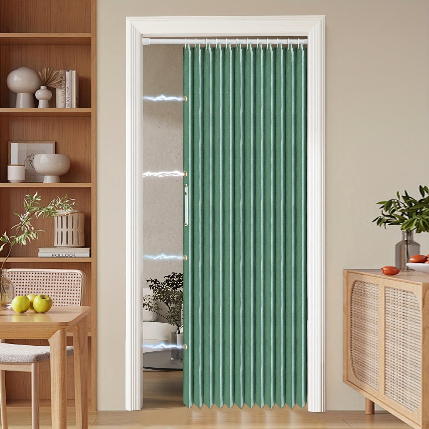 Colorful Magnetic Folding Curtain for Doors – Space-Saving Divider, Washable Polyester