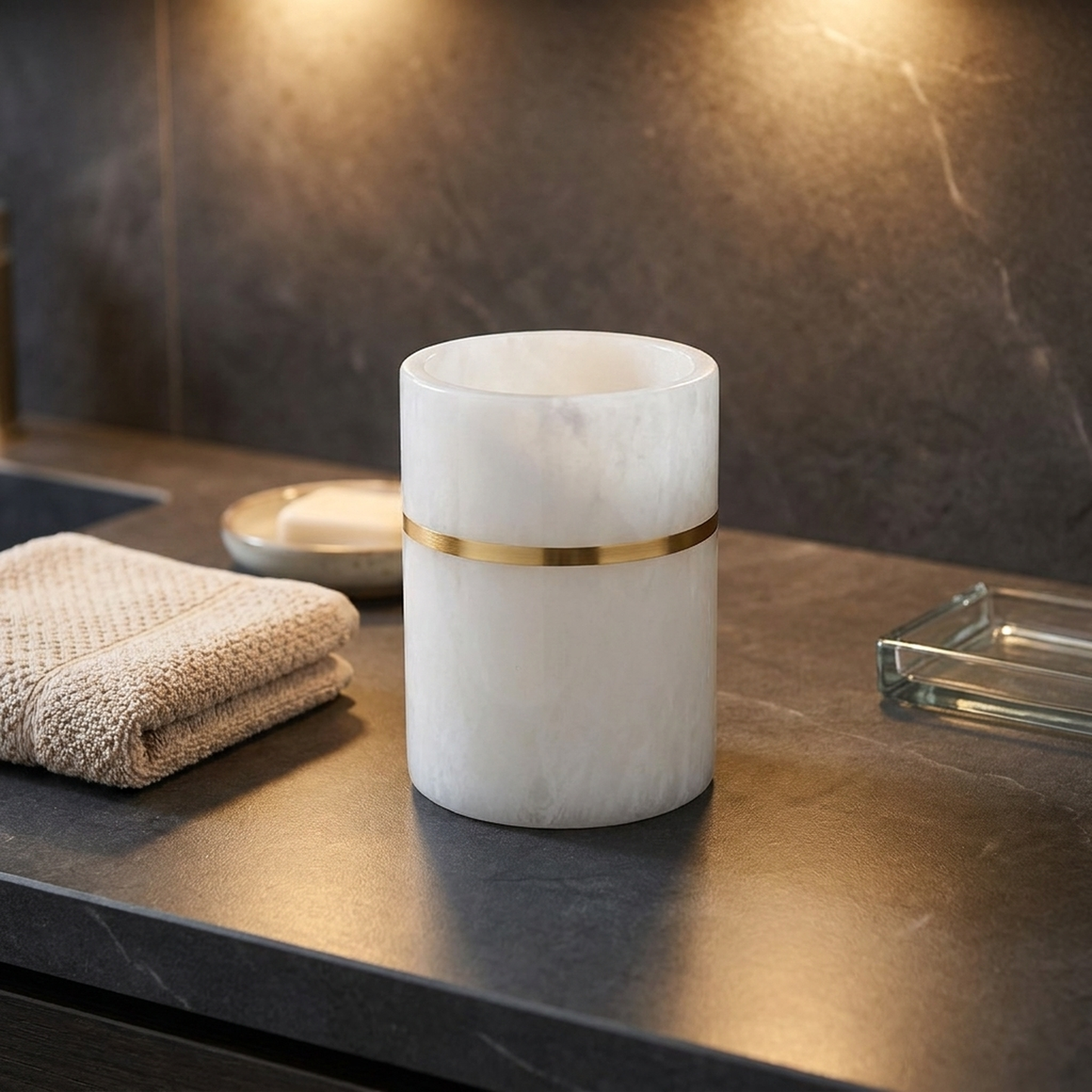 Modern Bathroom Decorative Cup with Gold Accent