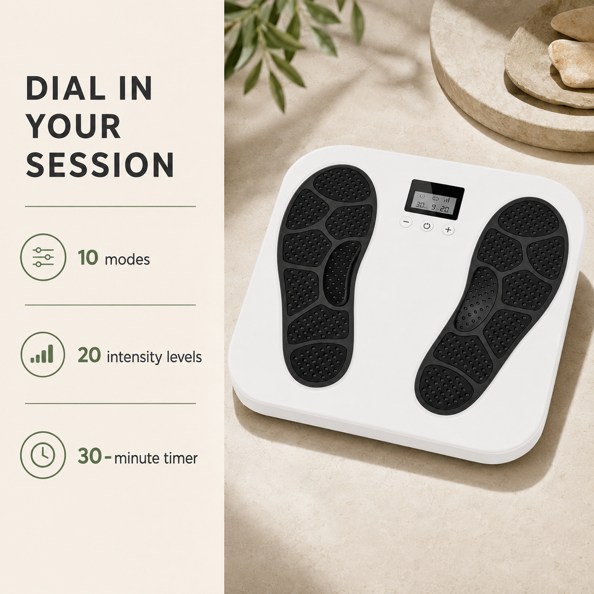 Rechargeable Foot Massager with LCD Control, 10 Modes & 20 Intensity Levels