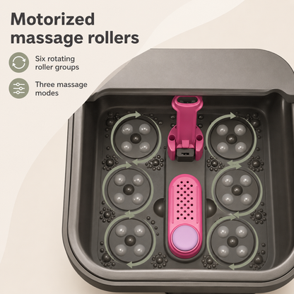 Portable Heated Foot Soak Massager with Bubbles, Rollers, Temperature Control, Remote, and Pedicure Stone