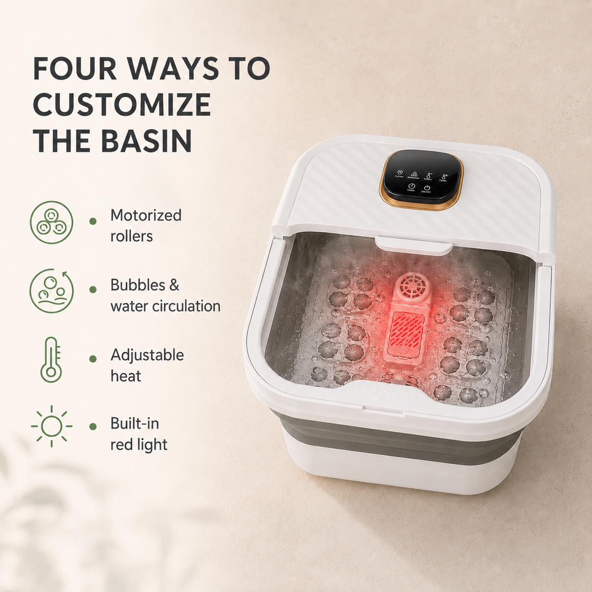Foldable Heated Foot Bath Massager with Rolling Nodes, Bubbles, Temp Control & Pedicure Set