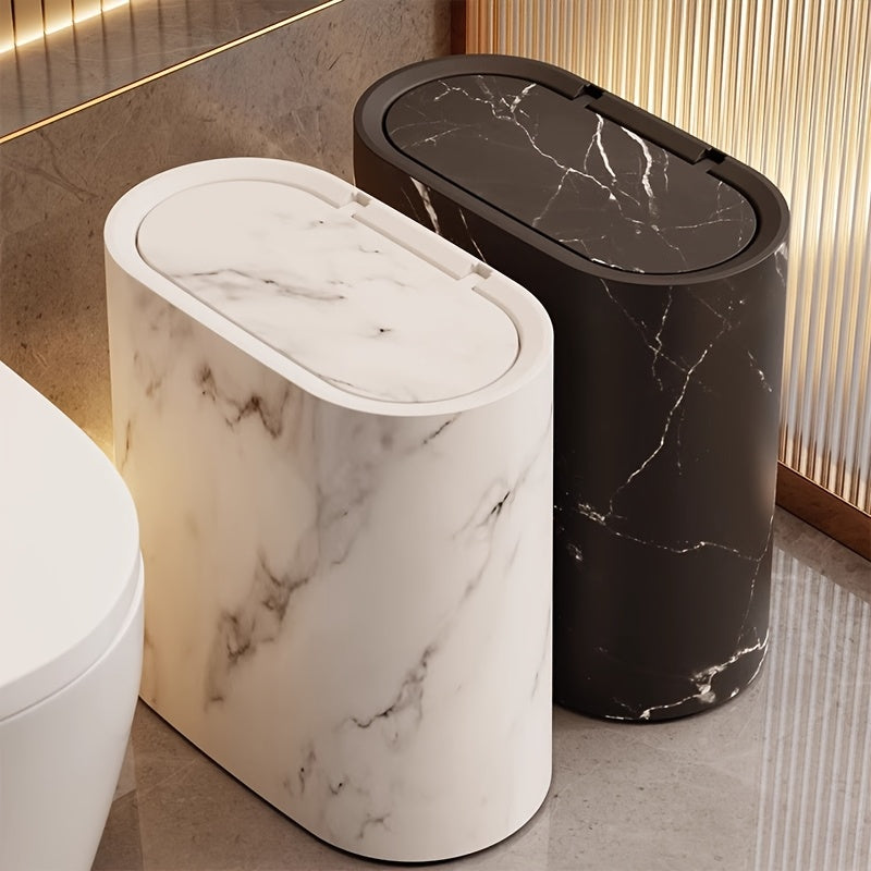 Compact Kitchen Bin with Marble Pattern Lid for Bathroom Waste