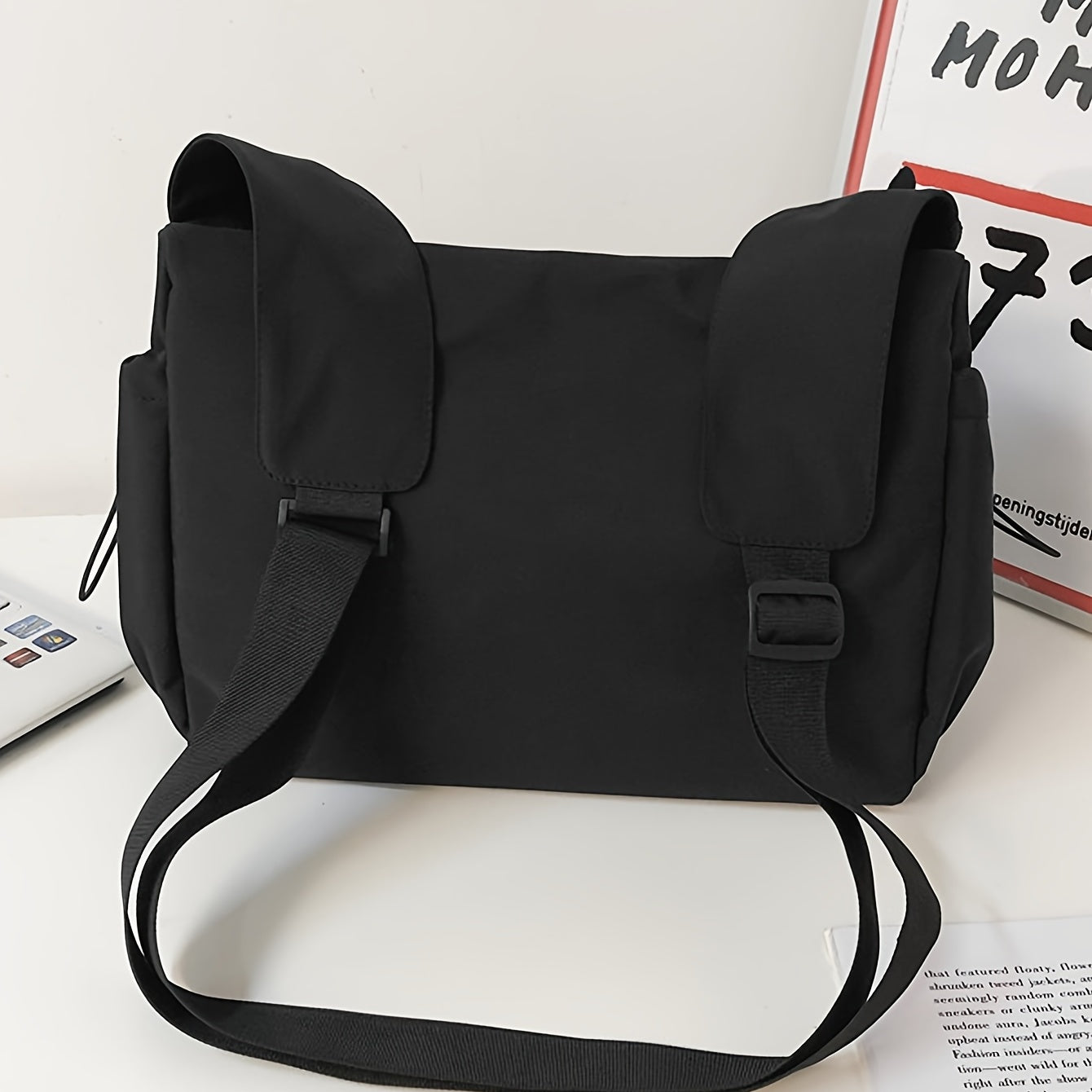 Nylon Messenger Bag for Daily Use – Black Shoulder Bag with Zipper