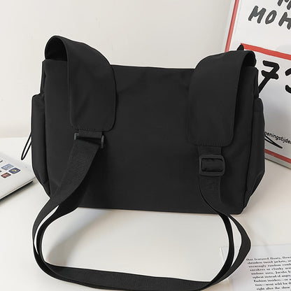Nylon Messenger Bag for Daily Use – Black Shoulder Bag with Zipper