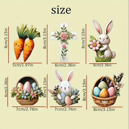Spring Decoration Set - 12-Piece Wooden Hanging Ornaments with Bunny, Cross, Eggs, and Carrot Designs