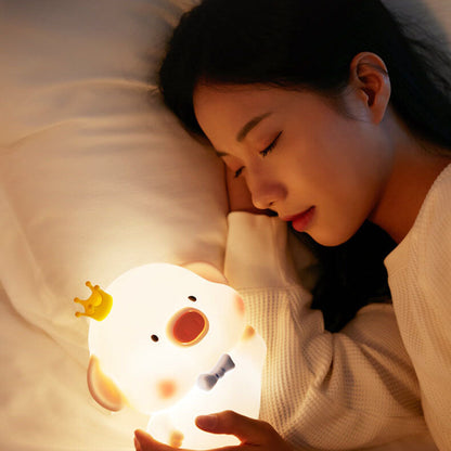 Charming Silicone LED Night Light in Pig Shape - Contemporary Table Lamp