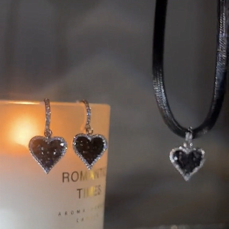 Elegant Black Heart Earrings with Dazzling Zirconia