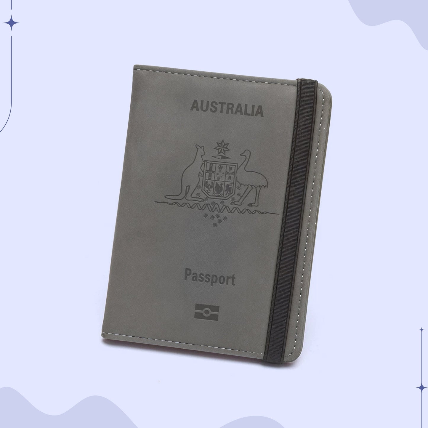 Travel Passport Holder in PU Leather with RFID Protection, Card Slots, Pen Holder, and Elastic Closure