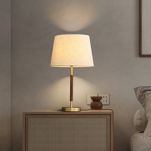 Elegant Brass Fabric Cylinder Table Lamp - Single Light for Home Decor