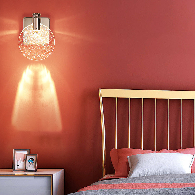 Modern Bedside Lamp - Round LED Wall Sconce in Crystal Design