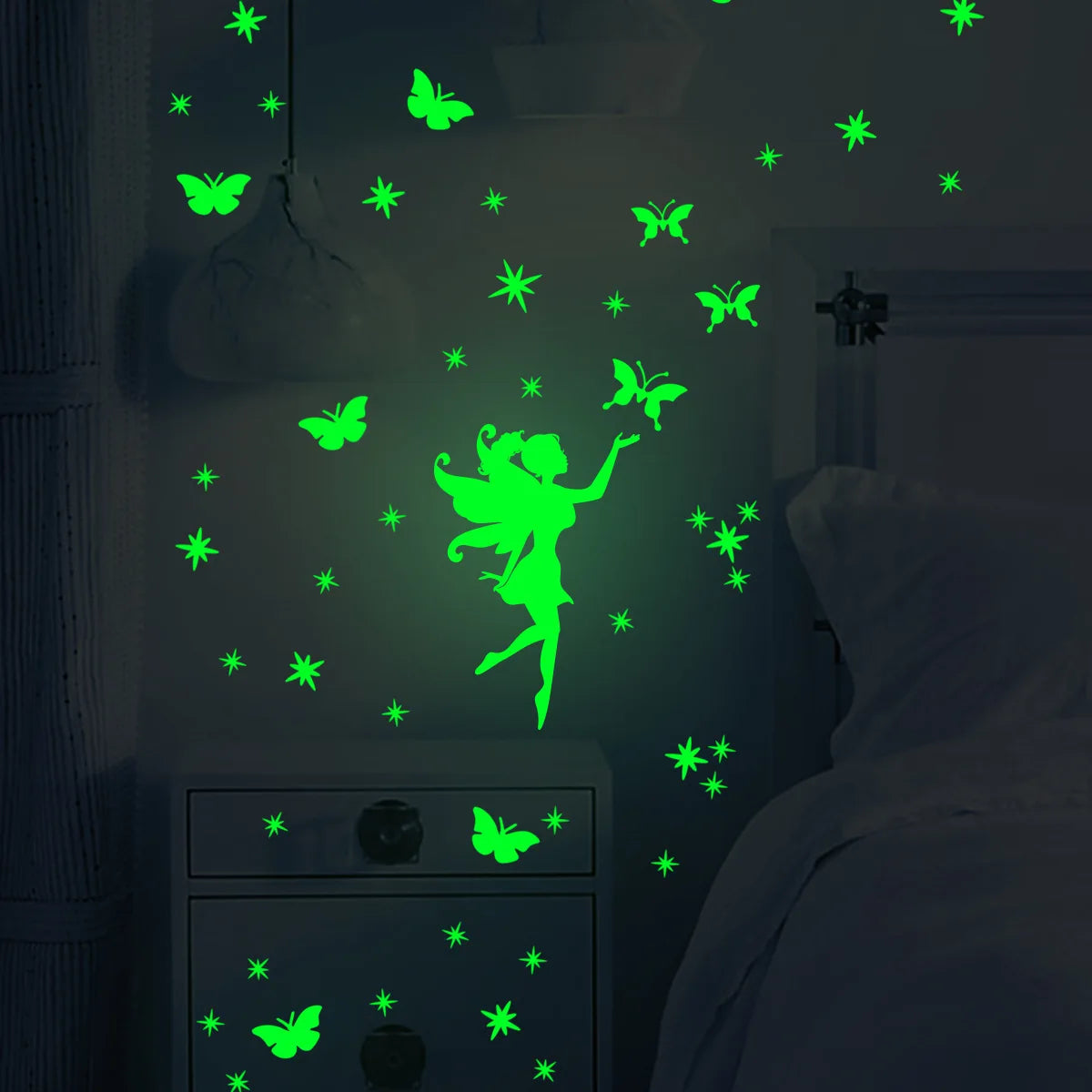 Glow-in-the-Dark Fairy and Star Wall Stickers for Kids | PVC | Set of 2, 19x28 cm