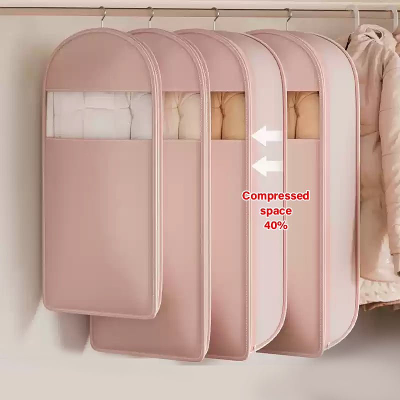Space-Saving Hanging Storage Bag for Clothes | Compression Zip Design | Dust Protection, Clear | Sizes M–XL